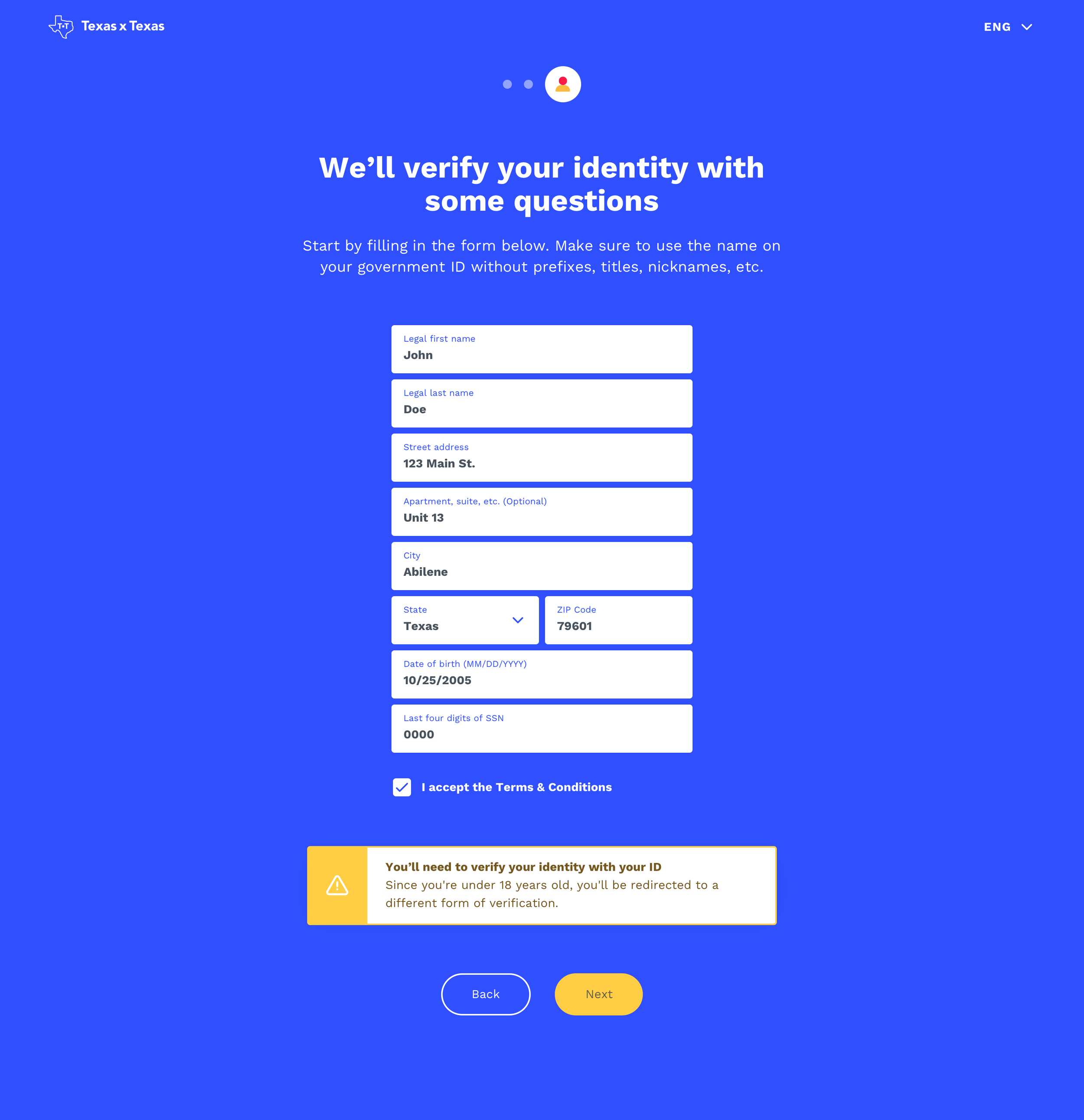Texas by Texas application desktop integration page allowing for teens without a licence but within a date range to sign up.