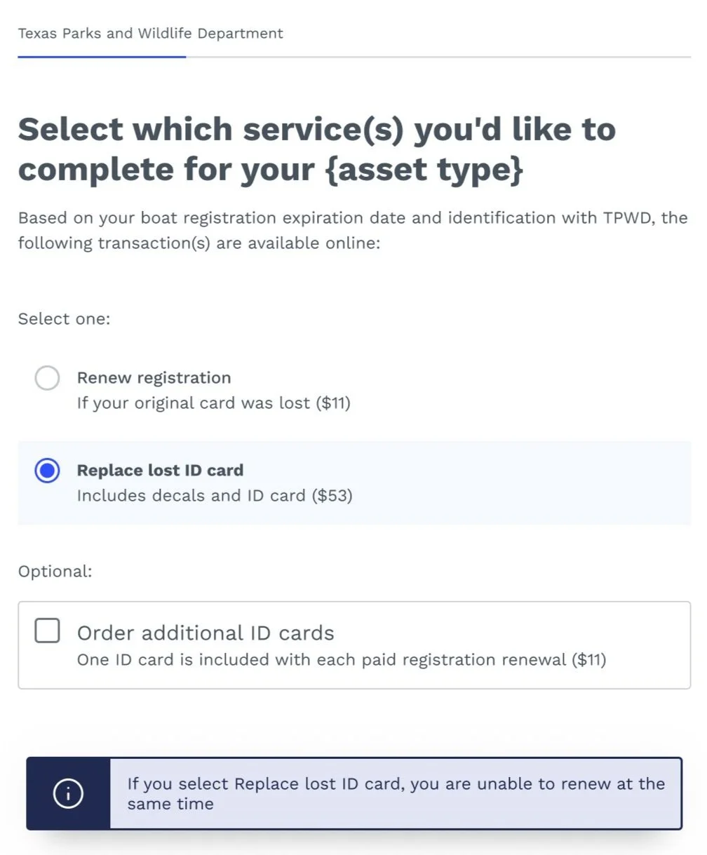Version 1 of the service selection. Two radio options with an optional checkbox option and a notification below giving additional context.