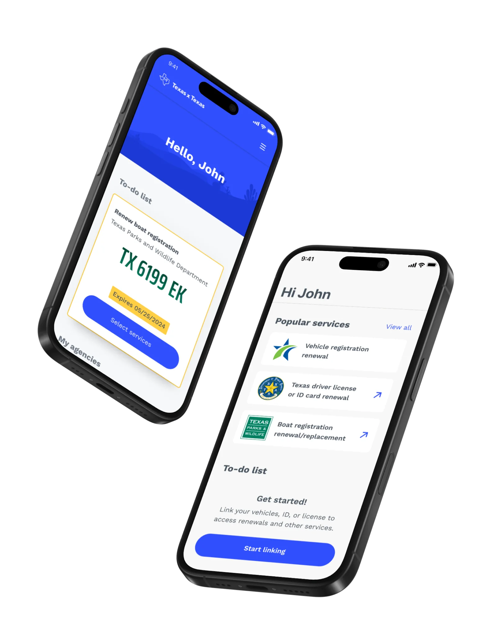 Mockup of TxT application home screen and popular services page on mobile devices.
