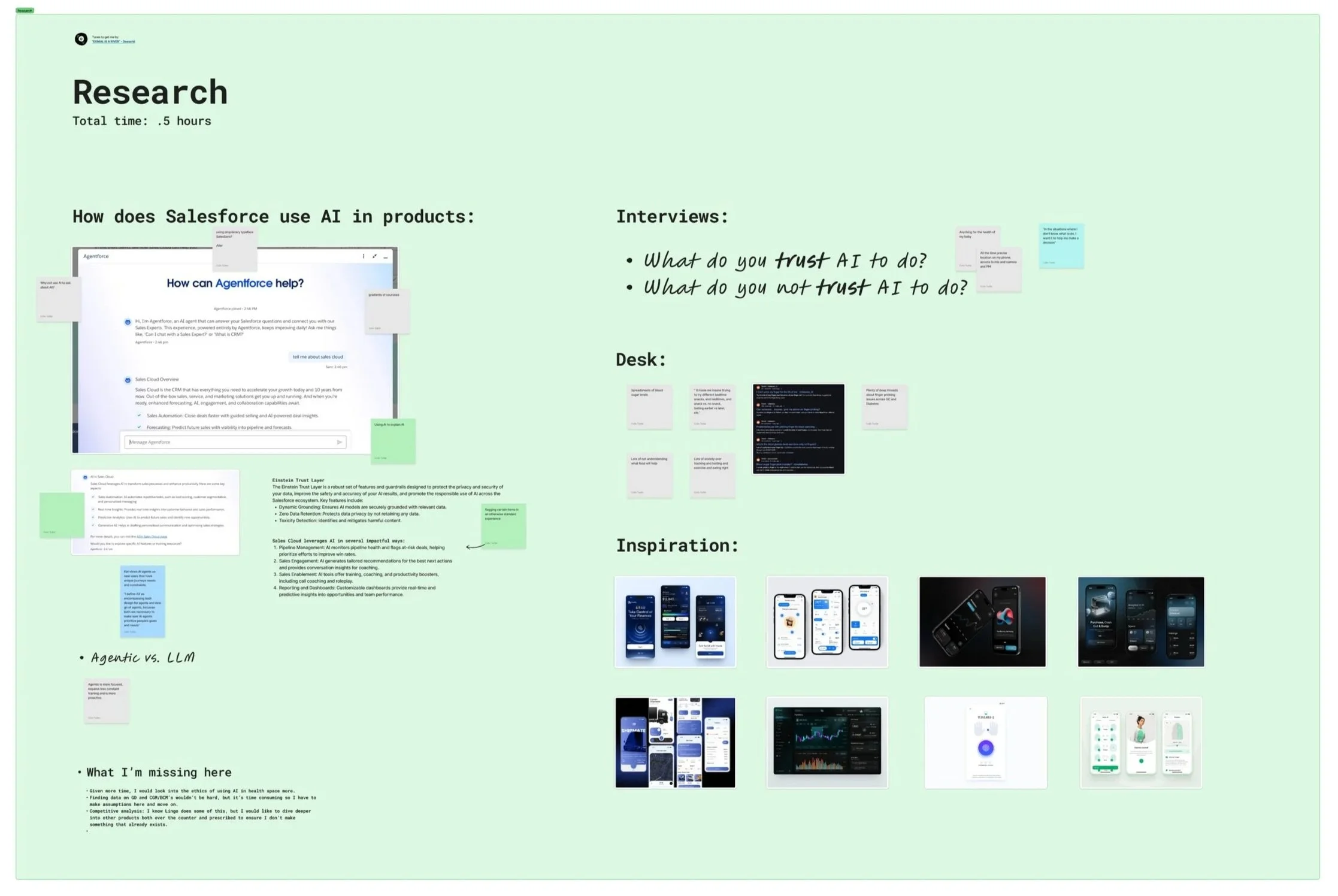 Figjam whiteboard with research insights and competitive analysis.