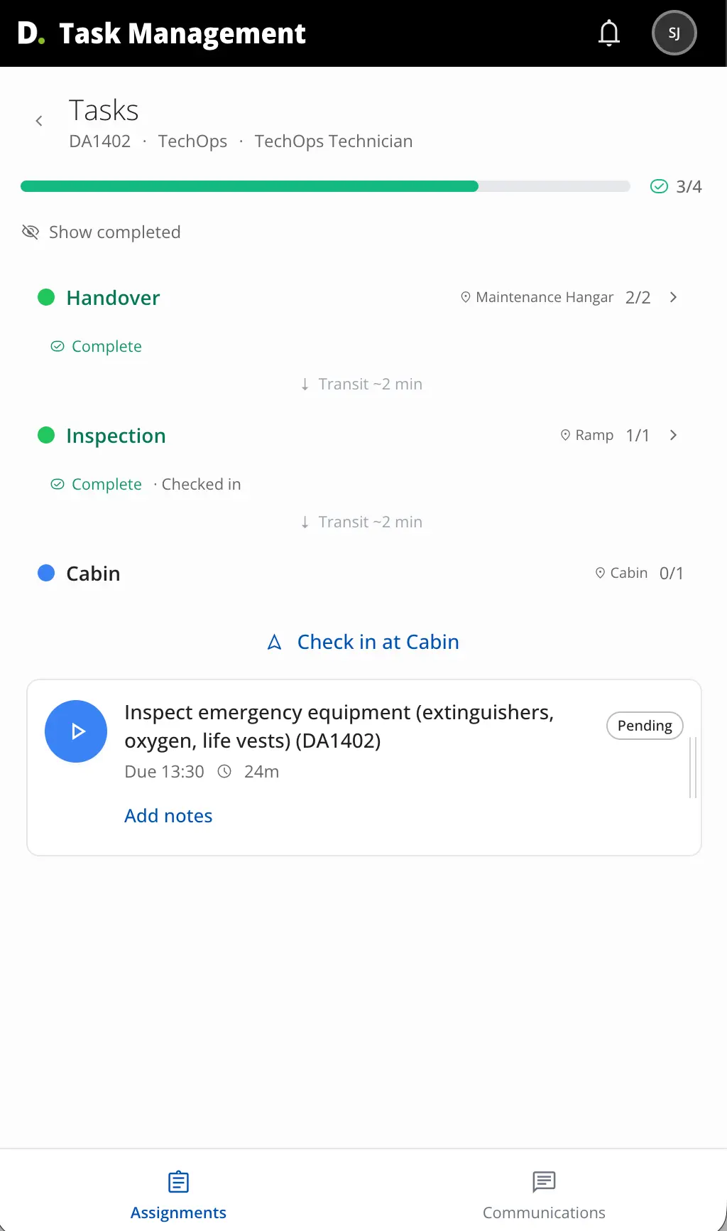 Screenshot: Employee mobile app interface