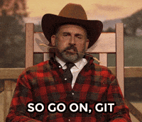 Animated GIF of Steve Carell in a cowboy hat saying 